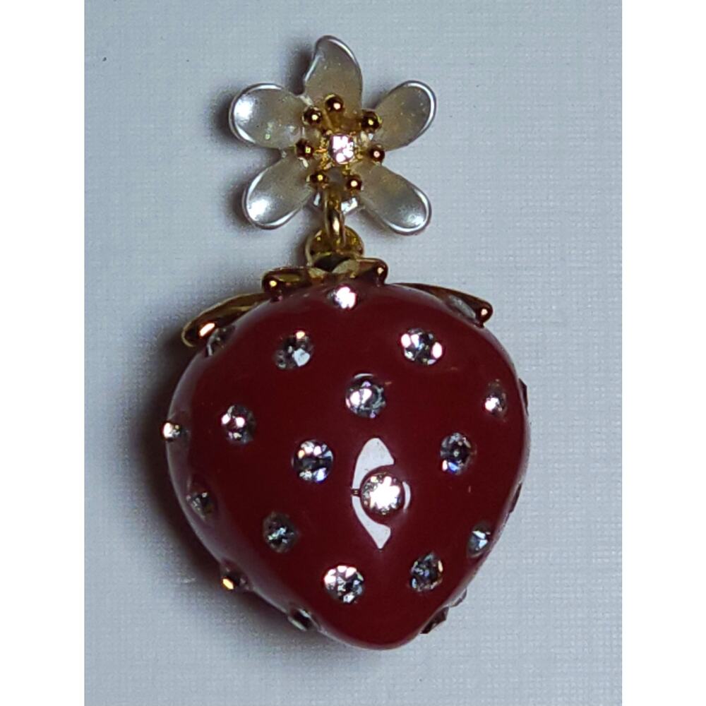 🍓 NIB Piper K Glass Stone Strawberry Flower Dangle Earrings 🌸 - Picture 3 of 6